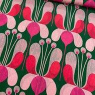 Jacquard Crepe - Abstracte Roze Bloemen - Groen