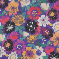 Katoen Voile - Flowers - Kobalt