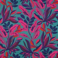 Katoen Satijn - Lush Leaves - Petrol