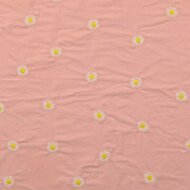 Katoen - Embroidered Daisies - roze