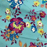 Viscose - Flowers - Aqua