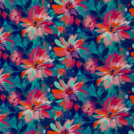Viscose Stretch - Flowers - Aqua