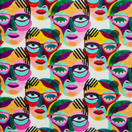 Viscose Jersey - Colored Faces - Wit