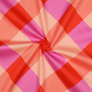 Katoen Satijn - Large Gingham - Oranje-Roze