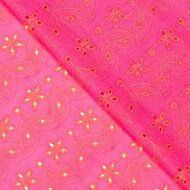 Katoen - Orange Embroidery - Fuchsia