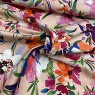 Katoen - Flowers - Peach