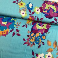 Viscose - Flowers - Aqua
