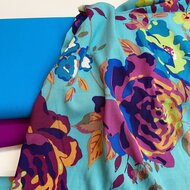 Viscose - Flowers - Aqua
