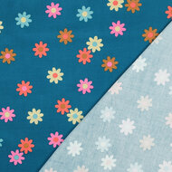 Ribfluweel - Foil Flowers - Petrol