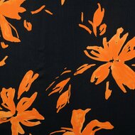 Viscose - Orange Flowers - Black