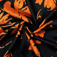 Viscose - Orange Flowers - Black