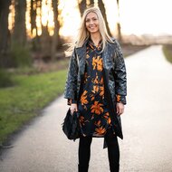 Viscose - Orange Flowers - Black