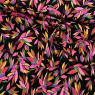 Viscose Twill - Colorful Leaves - Zwart