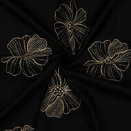 Viscose Linnen - Embroidery Flowers - Zwart