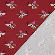 French Terry - Dogs and Hearts - rood