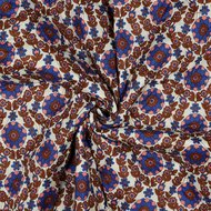 Katoen Quilted - Double Face Flowers And Stripes - Caramel - Kobalt