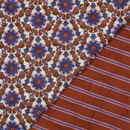 Katoen Quilted - Double Face Flowers And Stripes - Caramel - Kobalt