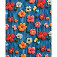Poplin - 3D Knitted Flowers - Blauw