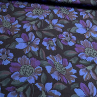 Viscose - Dark Flowers Doubled with Cobalt - Zwart