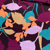 Viscose Crepe - Flowers - Aubergine