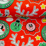 French Terry - Holly Cartoon - Rood