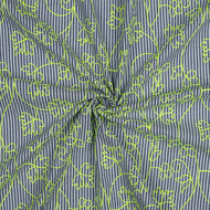 Katoen - Stripes Embroidery Neon Groen - Wit-Blauw
