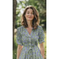 Katoen - Stripes Embroidery Neon Groen - Wit-Blauw