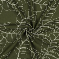 Viscose Linnen - Embroidery Leaves - Bosgroen
