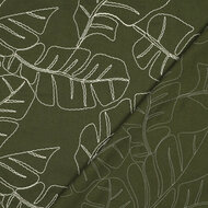 Viscose Linnen - Embroidery Leaves - Bosgroen