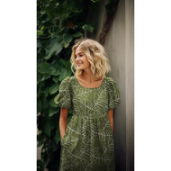 Viscose Linnen - Embroidery Leaves - Bosgroen