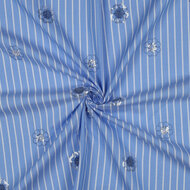 Katoen - Stripes Sequins Flowers - Blauw