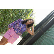 Katoen Satijn - Flowers - Paars