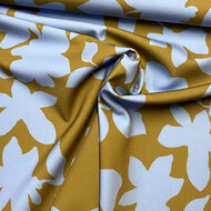 Crepe - Blue Flowers - Geelgroen