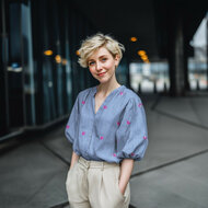 Katoen - Stripes Sequins Hearts - Blauw