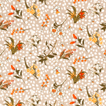 Crepe - Bloemen en Stippen - Beige Crepe - Bloemen en Stippen - Beige