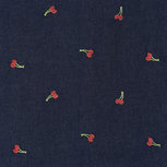 COUPON 0,8m - Jeans - Geborduurde Kersen - Donkerblauw COUPON 0,8m - Jeans - Geborduurde Kersen - Donkerblauw