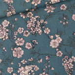 Coupon 1m - Viscose Linnen - Cherry Blossom - Noord-Atlantisch Blauw (SYAS) Coupon 1m - Viscose Linnen - Cherry Blossom - Noord-Atlantisch Blauw (SYAS)
