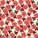 Viscose - Rode Bloemen - Ecru Viscose - Rode Bloemen - Ecru