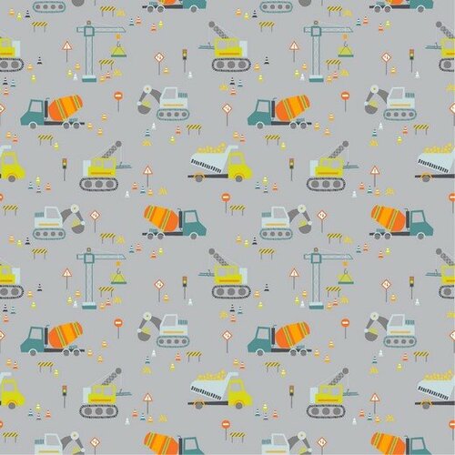 Poplin - Construction Vehicles - Lichtgrijs Poplin - Construction Vehicles - Lichtgrijs