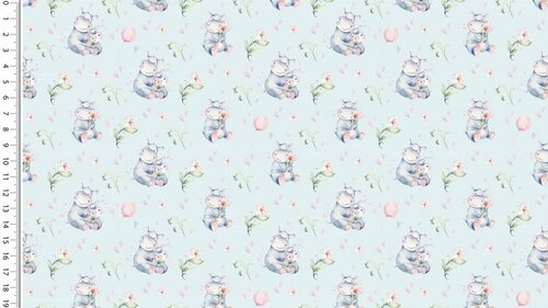 Poplin - Aquarel Hippo - Lichtblauw Poplin - Aquarel Hippo - Lichtblauw