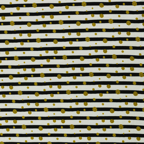 Coupon 0.55m - Jersey - Theo Strepen met Bolletjes - Zwart/Wit Coupon 0.55m - Jersey - Theo Strepen met Bolletjes - Zwart/Wit