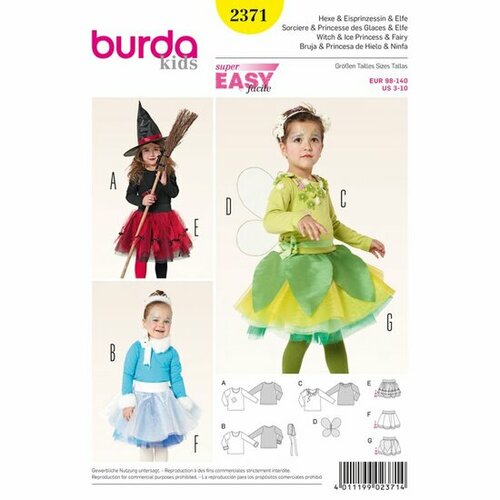 Burda Patroon 2371 - Heks, Ijsprinses en Elf Burda Patroon 2371 - Heks, Ijsprinses en Elf