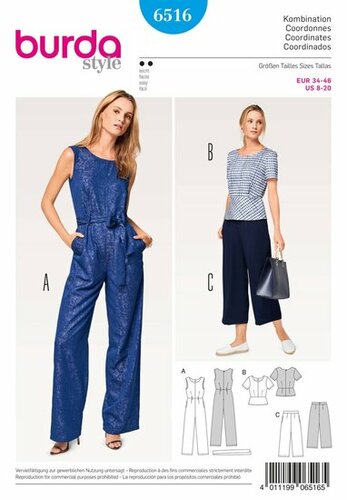 Burda Patroon 6516 - Jumpsuit, T-shirt en Broek