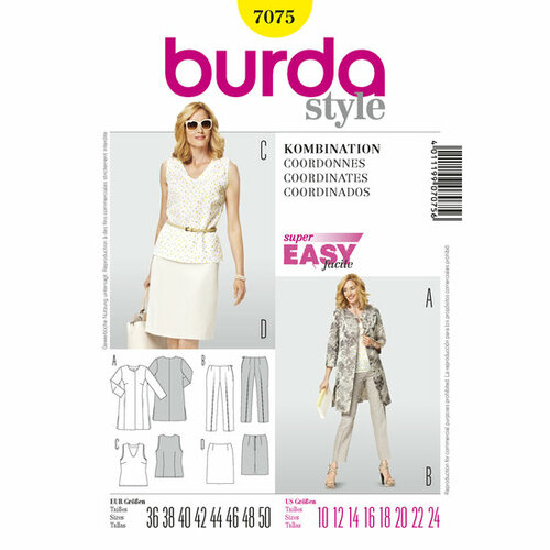 Burda Patroon 7075 - Vest, Broek, T-shirt en Rok