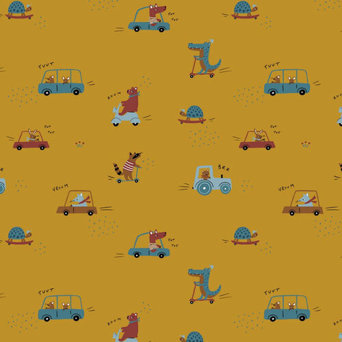 Poplin - Sweet Traffic - Oker Poplin - Sweet Traffic - Oker