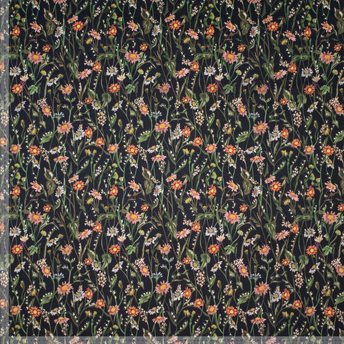 Stretch Katoen - Bloemenprint - Zwart Stretch Katoen - Bloemenprint - Zwart
