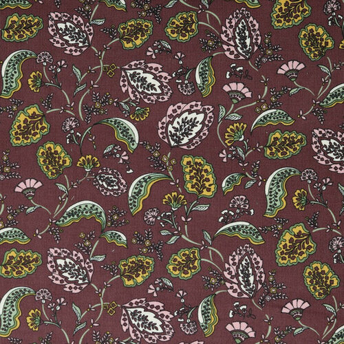 Coupon 0.6m - Ribfluweel - Flower - Aubergine Coupon 0.6m - Ribfluweel - Flower - Aubergine