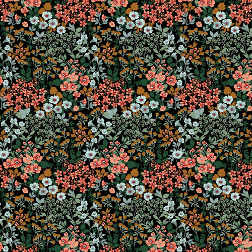 Poplin - Flowers - zwart Poplin - Flowers - zwart