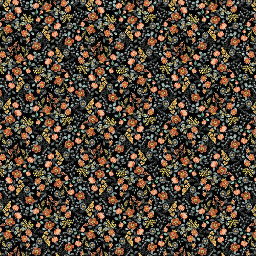 Poplin - Floral - Zwart/Oranje Poplin - Floral - Zwart/Oranje