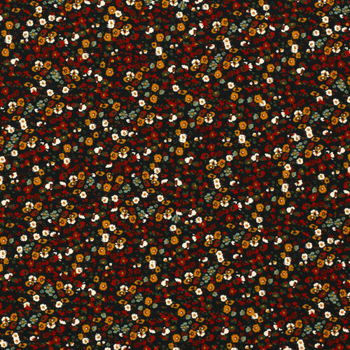 Jersey - Bloemen - Zwart